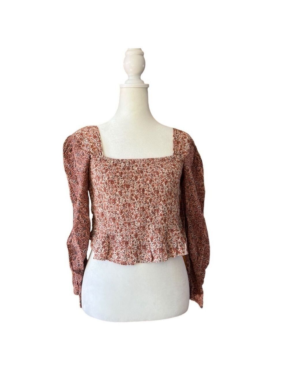 Sim & Sam Pink Floral Smocked Crop Top Medium
